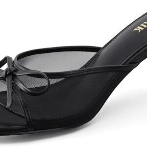 Women Slip On Kitten Heels Leather Bow Mules Square Toe Dress Party Shoes
